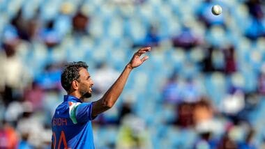 India pacer Prasidh Krishna in action during the first ODI against West Indies in Thiruvananthapuram.