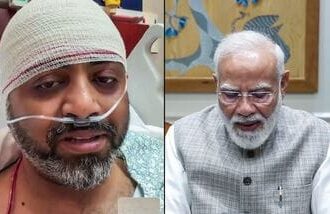 Prime Minister Narendra Modi virtually speaks to Captain Smit Machchhar, who saved hundreds of lives aboard a flydubai flight to Tel Aviv, in New Delhi on Friday. The pilot is undergoing treatment in Saudi Arabia's Tabuk for injuries sustained in a mid-air attack.