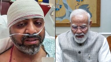 Prime Minister Narendra Modi virtually speaks to Captain Smit Machchhar, who saved hundreds of lives aboard a flydubai flight to Tel Aviv, in New Delhi on Friday. The pilot is undergoing treatment in Saudi Arabia's Tabuk for injuries sustained in a mid-air attack.