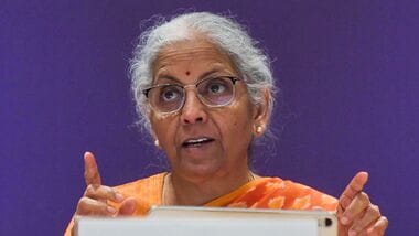 Union Finance and Corporate Affairs Minister Nirmala Sitharaman speaks during a press conference after the 57th Goods and Services Tax (GST) Council Meeting at Bharat Mandapam, in New Delhi on Thursday.