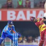West Indies skipper Shai Hope plays a shot during the 2nd T20I against India at JSCA International Stadium, in Ranchi on Friday.