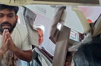 New Delhi, Oct 10 (ANI): Cockroach Janta Party (CJP) Founder Abhijeet Dipke detain by the Police after the flight landed at IGI Airport, in New Delhi on Saturday. (ANI Video Grab)