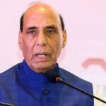Union Defence Minister Rajnath Singh delivers a speech at the launch of IIT Kanpur's ‘Greater Than Us' campaign at Bharat Mandapam, in New Delhi on Wednesday. (@SpokespersonMoD X/ANI Photo)