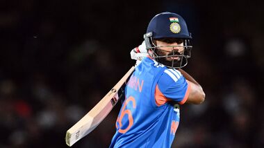 India's Naman Dhir plays a shot during the 1st T20I against New Zealand at Hagley Oval ground, in Christchurch on Thursday.
