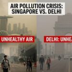 Smoke from Indonesian wildfires pushes Singapore’s AQI into the unhealthy range, while Delhi records moderate air quality. Compare the latest readings.  (AI generated image)