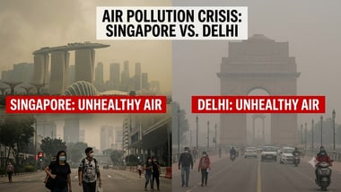 Smoke from Indonesian wildfires pushes Singapore’s AQI into the unhealthy range, while Delhi records moderate air quality. Compare the latest readings.  (AI generated image)