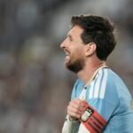 Argentina's Lionel Messi gestures during his final match for the national team against Benin in Buenos Aires on Tuesday.