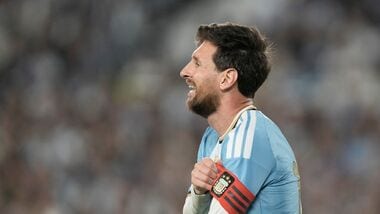 Argentina's Lionel Messi gestures during his final match for the national team against Benin in Buenos Aires on Tuesday.