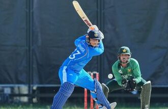 India's Vaibhav Sooryavanshi in action during the gold medal cricket match between India and Pakistan at the Asian Games.