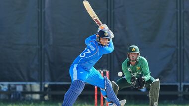 India's Vaibhav Sooryavanshi in action during the gold medal cricket match between India and Pakistan at the Asian Games.