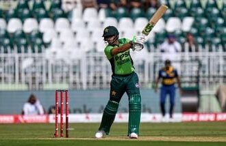 Pakistan's Babar Azam plays a shot during first ODI against Sri Lanka in the tri-series in Rawalpindi.