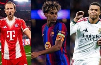 (From L) Harry Kane, Lamine Yamal and Kylian Mbappe are frontrunners to win the Ballon d'Or 2026.
