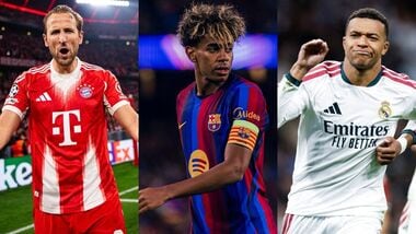 (From L) Harry Kane, Lamine Yamal and Kylian Mbappe are frontrunners to win the Ballon d'Or 2026.