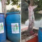 The two dustbins that Bittu Tabahi kept near near Ajnar river were intended to encourage visitors to dispose of waste responsibly rather than litter the riverbank. (Imag from Bittu Tabahi/Instagram)