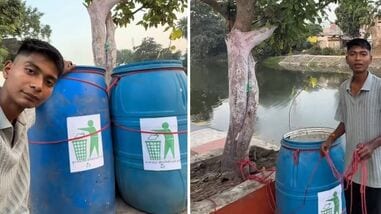 The two dustbins that Bittu Tabahi kept near near Ajnar river were intended to encourage visitors to dispose of waste responsibly rather than litter the riverbank. (Imag from Bittu Tabahi/Instagram)