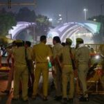 BSF personnel, along with Delhi and Noida Police, conduct security checks at the Noida–Delhi Chilla Border ahead of the ‘Cockroach Janata Party’ (CJP) protest