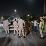 BSF personnel, along with Delhi and Noida Police, conduct security checks at the Noida–Delhi Chilla Border ahead of the ‘Cockroach Janata Party’ (CJP) protest scheduled at Jantar Mantar in Delhi on Friday, October 09, 2026. (Photo by Sunil Ghosh / Hindustan Times)