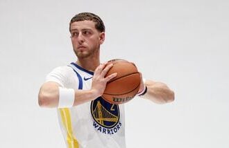 Brandin Podziemski #2 of the Golden State Warriors poses for a picture.