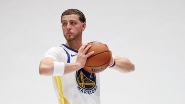 Brandin Podziemski #2 of the Golden State Warriors poses for a picture.