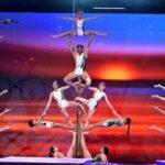 Indian Athletes perform Yoga Sana and Mallakhamb during a demonstration of indigenous sports by various BRICS participating nations after the inauguration of BRICS Traditional and Indigenous Demonstration Games 2026 at Veer Savarkar Sports Complex, in Ahmedabad.