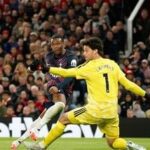 Manchester United goalkeeper Senne Lammens in action during the Premier League match against Tottenham at Old Trafford on Saturday.