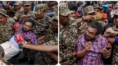 Police personnel detain CPI (M) MP John Brittas amid continued demonstration calls by the Cockroach Janta Party (CJP) demanding the resignation of Chief Election Commissioner (CEC) Gyanesh Kumar, in Connaught Place area, New Delhi, Sunday, Oct. 11, 2026.