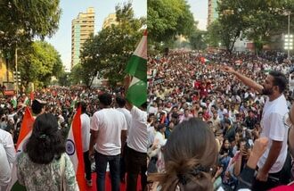 CJP leader Abhijeet Dipke addressing the gathering at Mumbai's Shivaji Park on Friday
