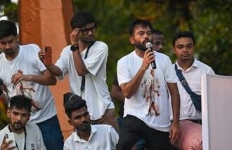 Mumbai, India. Oct 02, 2026 - Abhijit Dipke, founder of the Cockroach Janta Party (CJP), addressed party members during a protest at Shivaji Park, Dadar. Thousands of supporters of the Cockroach Janta Party (CJP) gathered at Shivaji Park, Dadar, Mumbai, to protest Chief Election Commissioner Gyanesh Kumar amid the ongoing row over the Election Commission's functioning. The supporters demanded his resignation. Mumbai, India. Oct 02, 2026. (Photo by Raju Shinde/HT Photo)