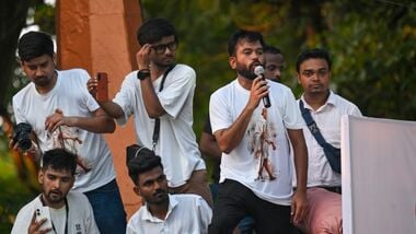 Mumbai, India. Oct 02, 2026 - Abhijit Dipke, founder of the Cockroach Janta Party (CJP), addressed party members during a protest at Shivaji Park, Dadar. Thousands of supporters of the Cockroach Janta Party (CJP) gathered at Shivaji Park, Dadar, Mumbai, to protest Chief Election Commissioner Gyanesh Kumar amid the ongoing row over the Election Commission's functioning. The supporters demanded his resignation. Mumbai, India. Oct 02, 2026. (Photo by Raju Shinde/HT Photo)