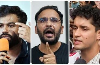 CJP leaders Abhijit Dipke, Ashutosh Ranka and Saurav Das.