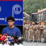 Cockroach Janta Party (CJP) co-conveners Saurav Das and Ashutosh Ranka during a press conference following their release from preventive detention in New Delhi on Sunday.