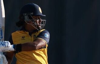 Sri Lanka's Chamari Athapaththu plays a shot in the women's gold medal cricket match between India and Sri Lanka during the 2026 Asian Games in Nishhin, Japan.