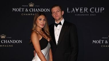 Spanish tennis player Davidovich Fokina (R) with his wife Paloma Amatiste.
