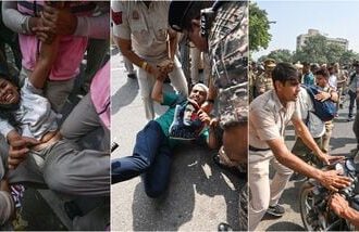 Delhi Police detaining protestors on Saturday.