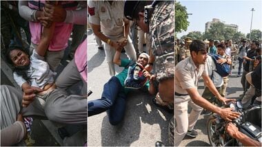 Delhi Police detaining protestors on Saturday.