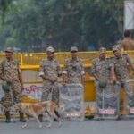 Heavy security is deployed in the Connaught Place area near Jantar Mantar during a protest against Chief Election Commissioner Gyanesh Kumar