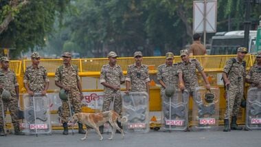 Heavy security is deployed in the Connaught Place area near Jantar Mantar during a protest against Chief Election Commissioner Gyanesh Kumar