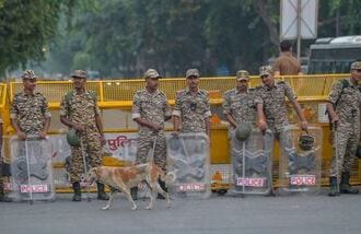 New Delhi, India – Oct. 10, 2026: Heavy security is deployed in the Connaught Place area near Jantar Mantar during a protest against Chief Election Commissioner Gyanesh Kumar in New Delhi, India, on Saturday, October 10, 2026. (Photo by RAJ K RAJ / Hindustan Times)