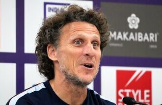 Uruguay's head coach Diego Forlan attends the pre-match press conference in Kolkata ahead of their India clash.