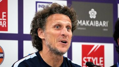 Uruguay's head coach Diego Forlan attends the pre-match press conference in Kolkata ahead of their India clash.