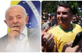 Brazil's President and presidential candidate Luiz Inacio Lula da Silva (L); Brazilian presidential candidate Flavio Bolsonaro of the Liberal Party (PL)