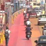 The combination of reduced surface friction, curves and downward gradients could make it more difficult for motorcyclists to maintain balance and control on the flyover. (Image: Screengrab from video on ANI)