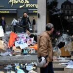 A collage of widespread damage across France after student protests turned ugly