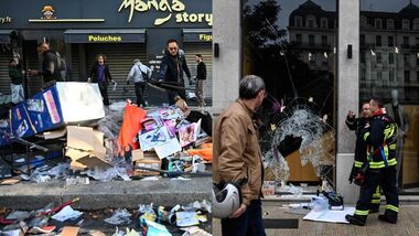 A collage of widespread damage across France after student protests turned ugly