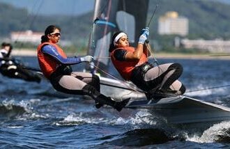 India's Harshita Tomar and Shital Verma in action during the Women's Skiff Opening Series