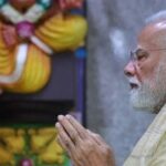 Prime Minister Narendra Modi offering prayers at the Shri Vinayaka Temple in New Delhi on Tuesday.