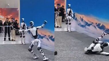 When humanoid robot fell during kung fu demo in China losing part of leg after failed side flip - What went wrong?