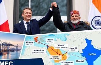 French President Emmanuel Macron and Indian Prime Minister Narendra Modi.(Image compiled using AI)