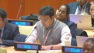 BJP MP Biplab Kumar Deb addressing the United Nations General Assembly.