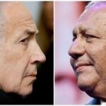 Israeli Prime Minister Benjamin Netanyahu as he attends a memorial service held for Ran Gvili, an off-duty police officer who was killed fighting militants that had infiltrated Israel during the deadly October 7, 2023, attack by Hamas, and the last hostage recovered from Gaza, in Meitar, Israel, January 28, 2026, and Israeli opposition leader and former military chief, Gadi Eisenkot, as he launches an election campaign for Yashar, his new political party, at an event near Hod Hasharon, Israel, June 30, 2026.